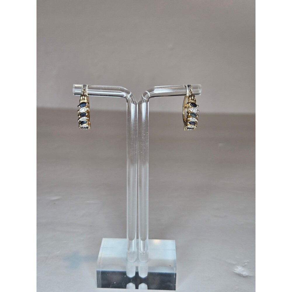 Sterling Silver Earrings Gold Plated Possibly Sapphires with Clear Rhinestones